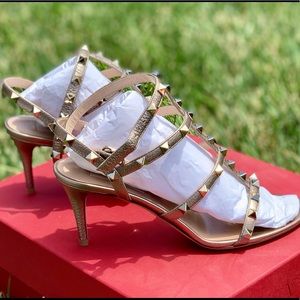 Valentino Rockstud Caged Metallic AnklestrapSandal